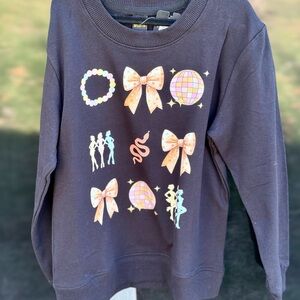 Kids Black Graphic Sweatshirt with Pastel Bows & Disco Motifs